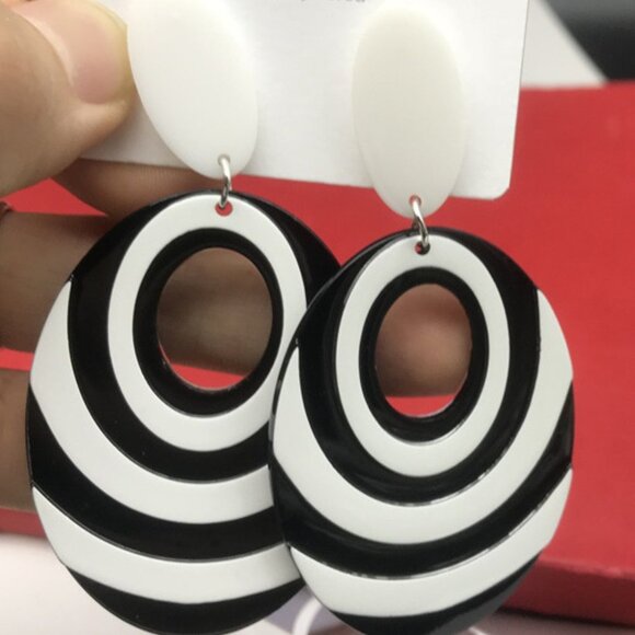 Striped Oval Earrings - Picture 1 of 3